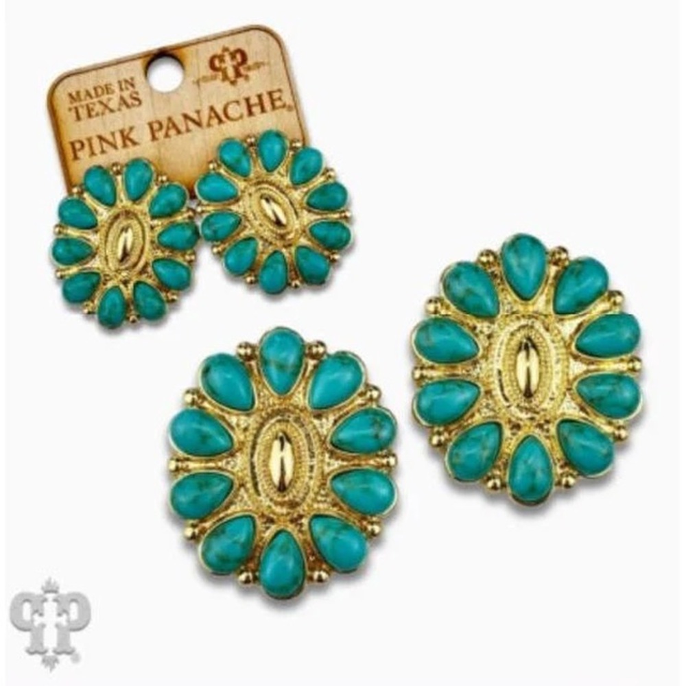 BRAND NEW WITH TAGS Pink Panache Turquoise Concho Post Earrings 18K Gold Dipped